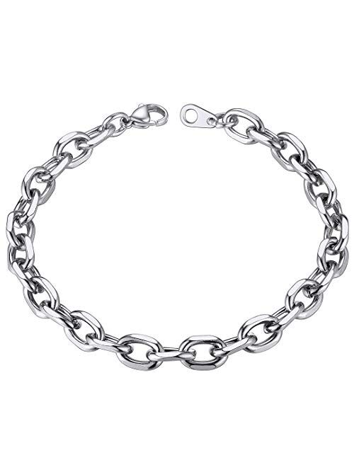 ChainsHouse Rolo Cable Chain Link Bracelet for Men Women, 7mm/9mm/12mm Width, 7.5/8.3" Length, 316L Stainless Steel/18K Gold Tone/Black (Send Gift Box)