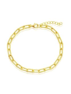 Simona Sterling Silver or Gold Plated Over Sterling Silver Polished Rope Design Paperclip Bracelet