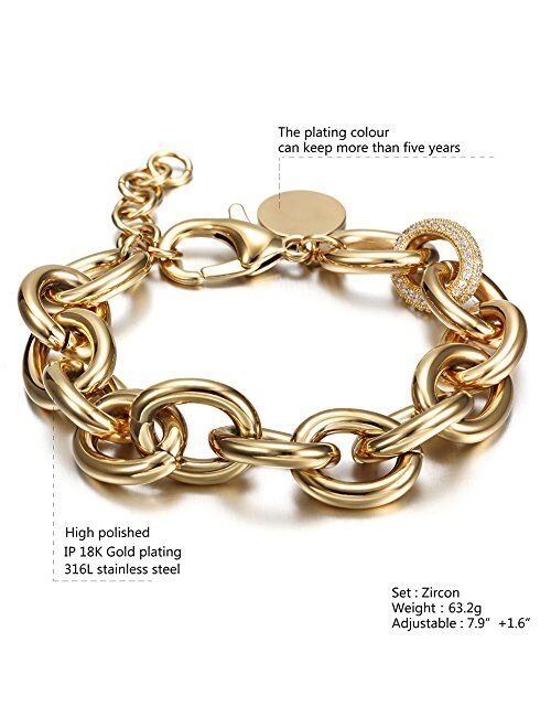 CIUNOFOR Link Bracelet Designer Brand Inspired Antique Women Jewelry Cable WireVintage Valentine Wide Cuban Curb Link Bracelet Stainless Steel Adjustable Chain (Gold)