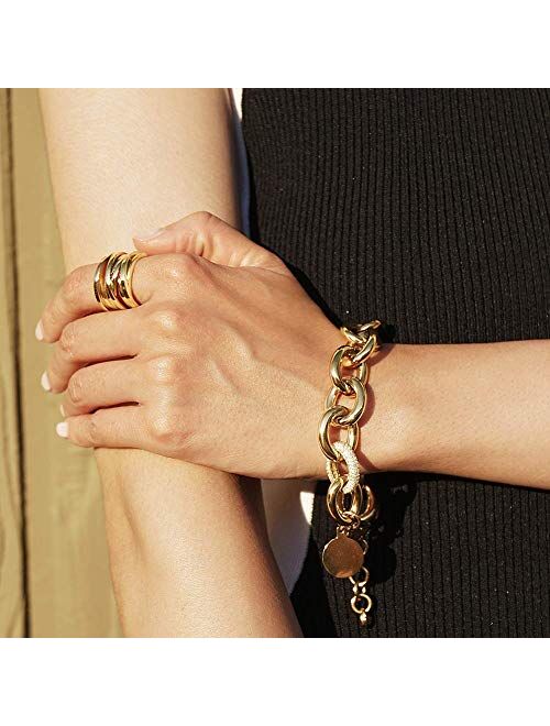 CIUNOFOR Link Bracelet Designer Brand Inspired Antique Women Jewelry Cable WireVintage Valentine Wide Cuban Curb Link Bracelet Stainless Steel Adjustable Chain (Gold)