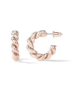 14K Gold Plated Twisted Rope Round Hoop Earrings in Rose Gold, White Gold and Yellow Gold
