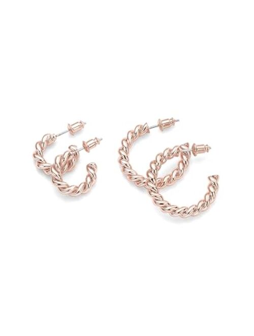PAVOI 14K Gold Plated Twisted Rope Round Hoop Earrings in Rose Gold, White Gold and Yellow Gold