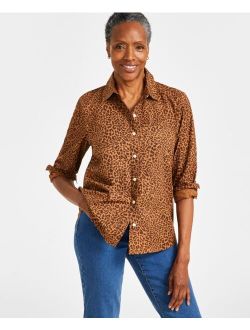 STYLE & CO Women's Perfect Printed Cotton Button-Up Shirt, Created for Macy's