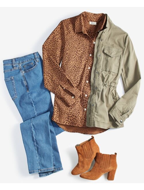 STYLE & CO Women's Perfect Printed Cotton Button-Up Shirt, Created for Macy's
