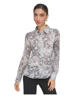 Women's Printed Long-Sleeve Button-Up Blouse