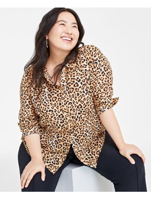 ON 34TH Plus Size Button-Front Crepe Shirt, Created for Macy's