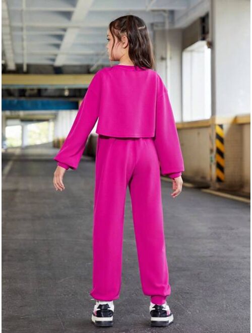 SHEIN Kids HYPEME Tween Girl Solid Tank Top & Super Crop Pullover & Sweatpants