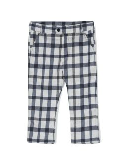 check-pattern slim-cut trousers