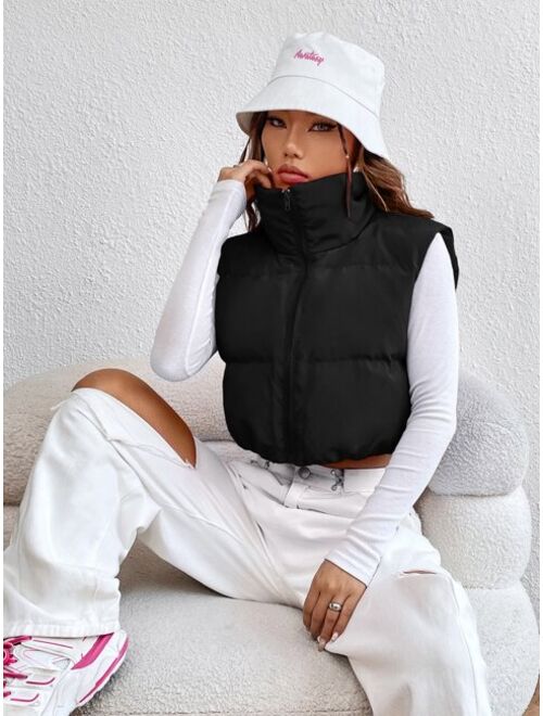 SHEIN EZwear Zipper Front Vest Puffer Coat