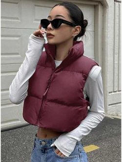 Star Stand Collar Short Vest Style Padded Jacket