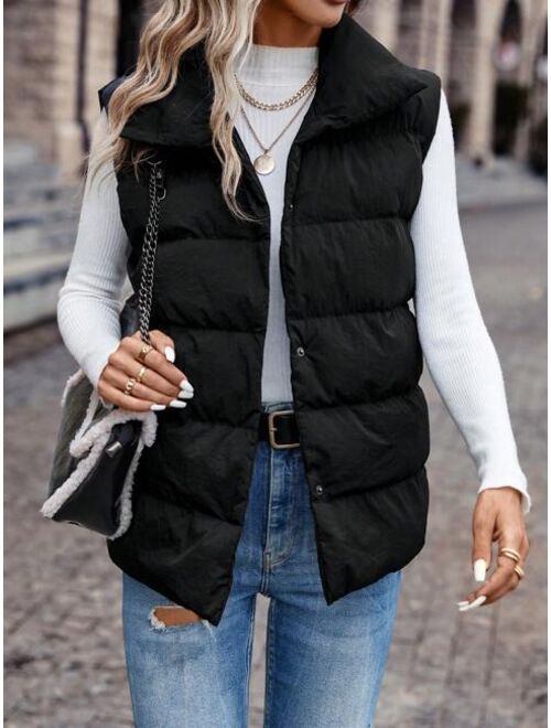 SHEIN Frenchy Snap Button Puffer Vest Coat