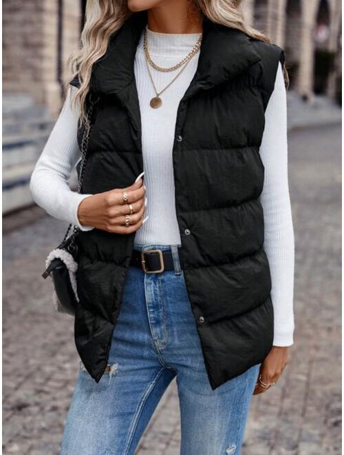 SHEIN Frenchy Snap Button Puffer Vest Coat