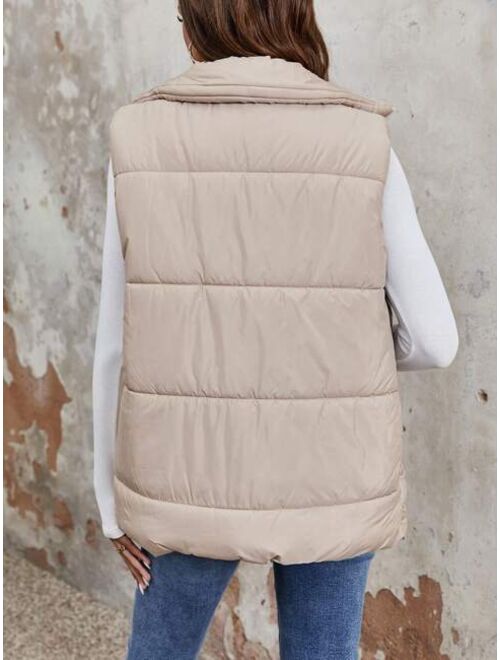SHEIN Essnce Zip Up Flap Pocket Puffer Vest Coat
