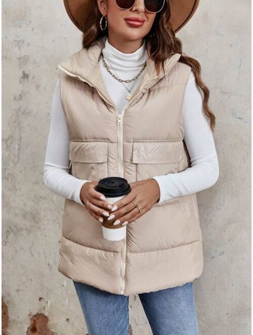 SHEIN Essnce Zip Up Flap Pocket Puffer Vest Coat