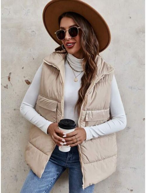 SHEIN Essnce Zip Up Flap Pocket Puffer Vest Coat