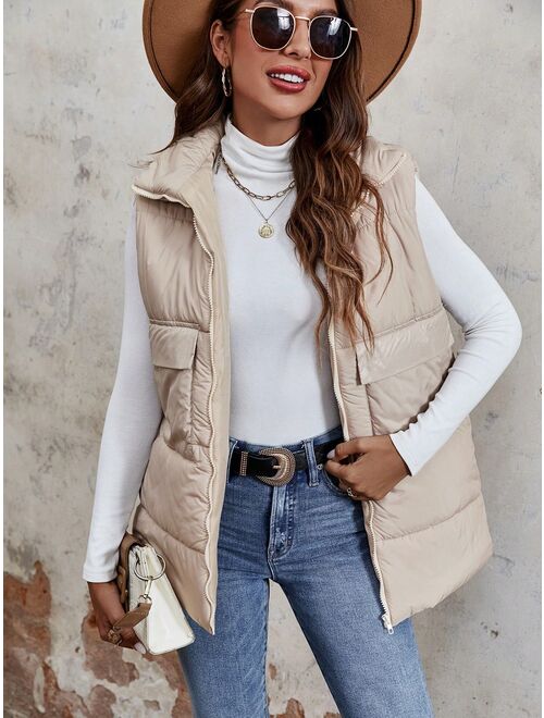SHEIN Essnce Zip Up Flap Pocket Puffer Vest Coat