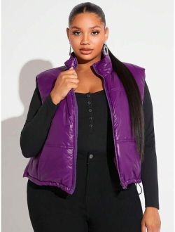 SHEIN SXY Plus Drawstring Hem Zipper Vest Puffer Coat