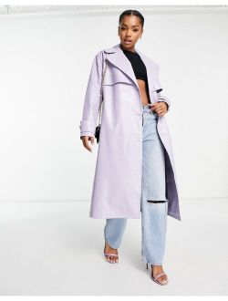 croc faux leather trench coat in lilac