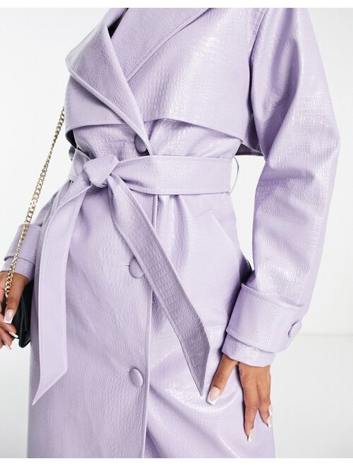Miss Selfridge croc faux leather trench coat in lilac