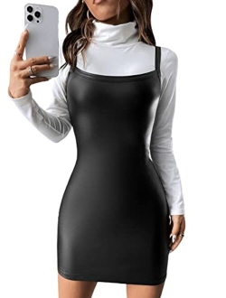 Women's Sleeveless Bodycon Tank Dress PU Leather Mini Dresses
