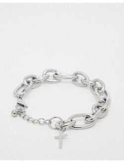 unisex chunky chain cross charm bracelet in stainless steel