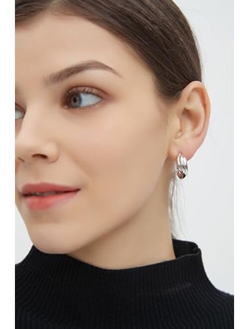 IELEGLOWS 18K Gold Plated Hoop Earrings for Women | Chunky Open Hoops | Twisted Huggie Hoop Earrings