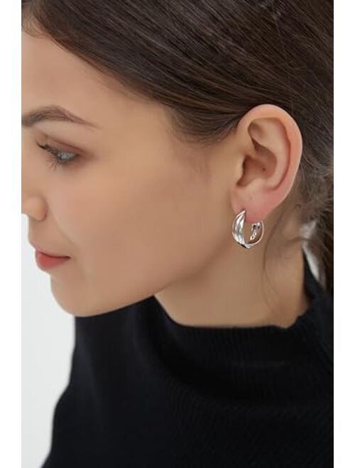 IELEGLOWS 18K Gold Plated Hoop Earrings for Women | Chunky Open Hoops | Twisted Huggie Hoop Earrings