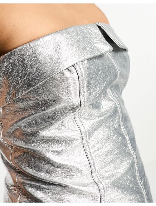 Kyo The Brand leather look foldover bandeau mini dress in silver