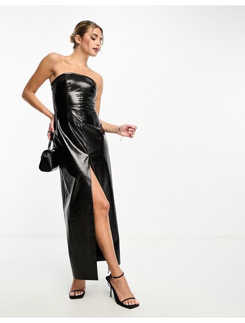 Miss Selfridge vinyl faux leather bandeau maxi dress in black