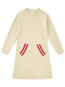 Kids4ever Girls Sweater Dress with Pockets Girl Fall Long Sleeve Causal Knit Dresses for 5-8 Years Kids