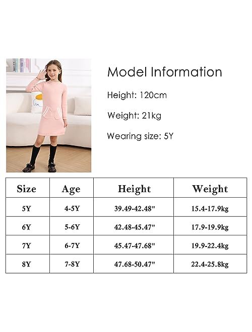 Kids4ever Girls Sweater Dress with Pockets Girl Fall Long Sleeve Causal Knit Dresses for 5-8 Years Kids