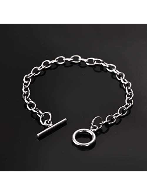 OBSEDE Chain 5Pcs Bracelets Stainless Steel Link Bracelet Connectors with OT Toggle Clasps Jewelry Findings for Women Girls