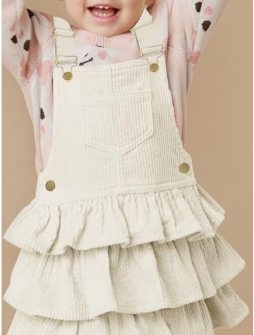 Batermoon Girls Dress Suspender Dresses Ruffle Corduroy Sleeveless Princess Overalls Skirt with One Pocket 4-14 Years