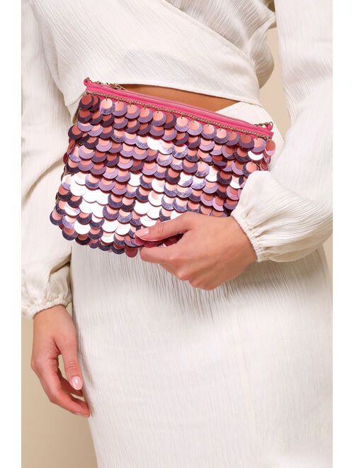 Lulus Illuminated Design Pink Multi Paillette Sequin Clutch