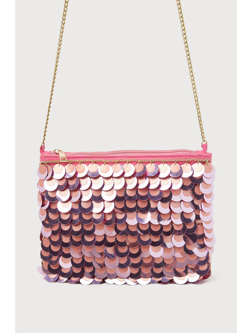 Lulus Illuminated Design Pink Multi Paillette Sequin Clutch