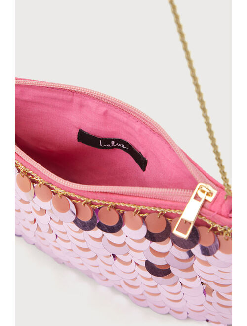 Lulus Illuminated Design Pink Multi Paillette Sequin Clutch