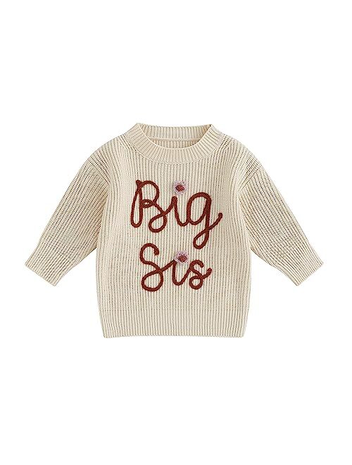 CREAIRY Big Sister Little Sister Matching Outfits Toddler Baby Girl Chunky Knit Sweater Warm Sweatshirt Knitted Fall Clothes