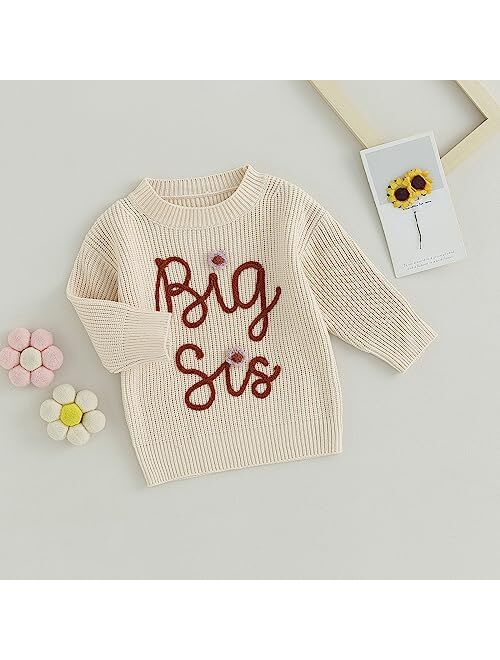 CREAIRY Big Sister Little Sister Matching Outfits Toddler Baby Girl Chunky Knit Sweater Warm Sweatshirt Knitted Fall Clothes