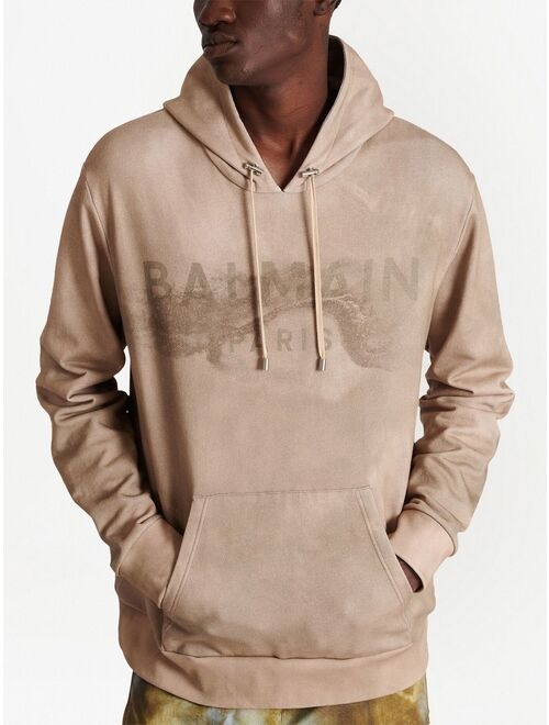 Balmain logo-print organic-cotton hoodie