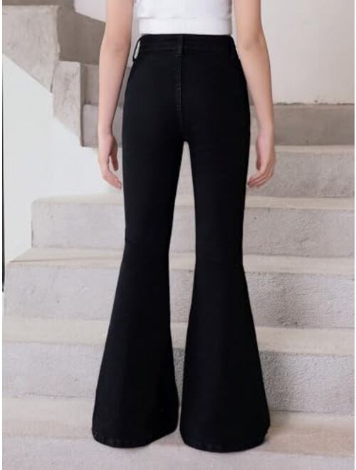 Floerns Girls Casual Denim Pants High Waist Flare Leg Jeans with Pocket