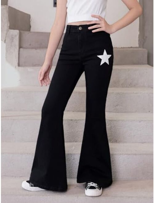 Floerns Girls Casual Denim Pants High Waist Flare Leg Jeans with Pocket