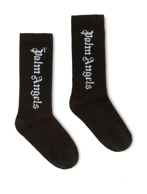 Palm Angels Kids logo-intarsia ribbed socks