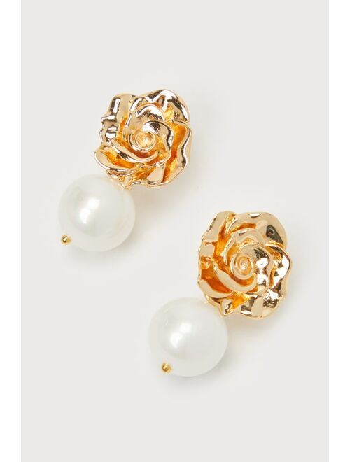 Lulus Pure Sophistication Gold Flower Pearl Earrings