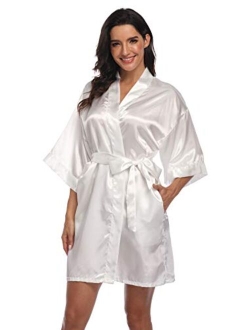 Super Shopping-Zone Women's Pure Short Silky Robes Bridesmaid Bride Party Satin Robes Sleepwear