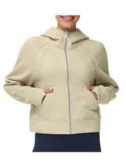 Women's Full-Zip Up Hoodies Jacket Fleece Workout Crop Tops Sweatshirts with Pockets Thumb Hole