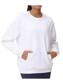 Women's Loose Fit Sweatshirt Long Sleeve Crewneck Cotton Boxy Fall Workout Pullover Tops with Pockets