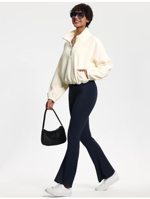 THE GYM PEOPLE Womens Half Zip Crop Pullover Sweatshirt Fleece Stand Collar Workout Tops with Pockets Drawstring Hem