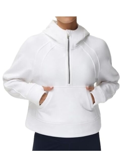 Womens' Hoodies Half Zip Long Sleeve Fleece Crop Pullover Sweatshirts with Pockets Thumb Hole