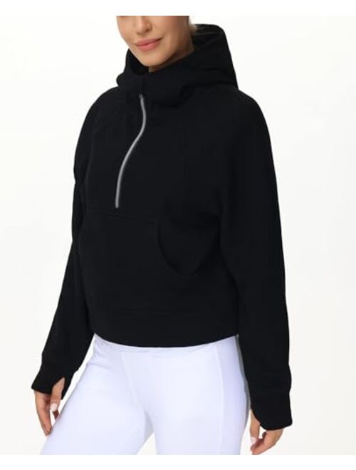 THE GYM PEOPLE Womens' Hoodies Half Zip Long Sleeve Fleece Crop Pullover Sweatshirts with Pockets Thumb Hole