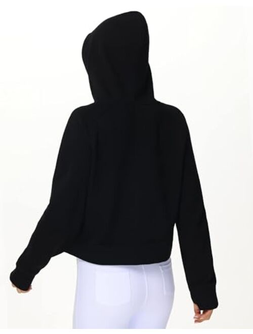 THE GYM PEOPLE Womens' Hoodies Half Zip Long Sleeve Fleece Crop Pullover Sweatshirts with Pockets Thumb Hole
